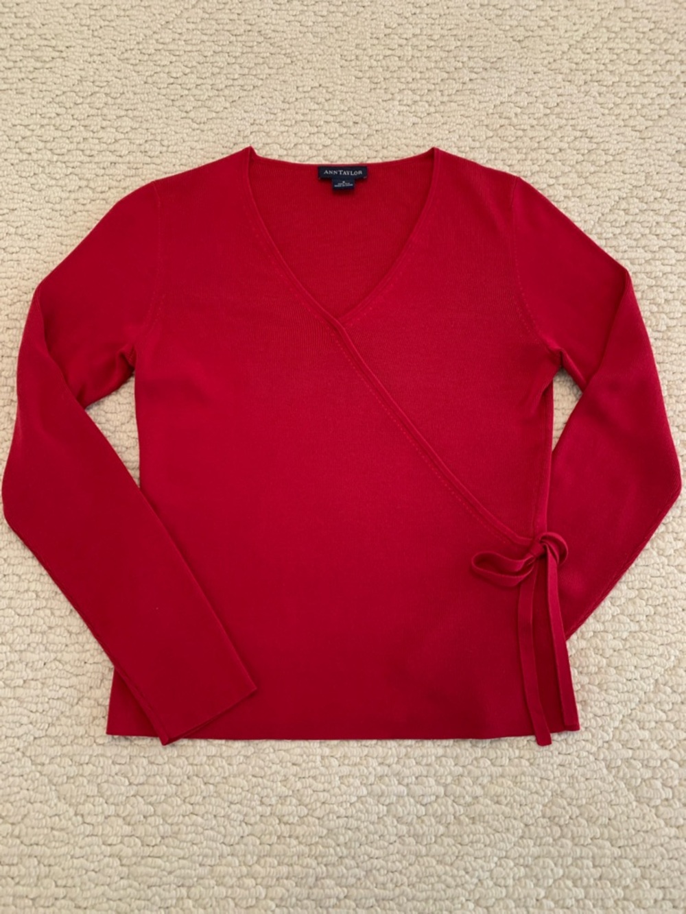 Ann Taylor Burgundy Faux Wrap Sweater. Size S. 100% Silk. Great Condition.